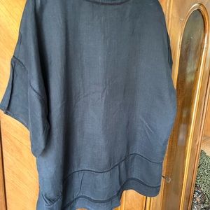 Vince blk linen stitching accent inflated pleats  sz L